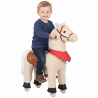 Qaba Ride on Horse for Kids 2+ Years, Plush Ride On Pony Toys with Rotatable Head and Neighing Sounds, Light Brown(m-13)