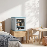Qaba Toy Storage Organizer, 3 Tier Adjustable Toy Storage Cabinet Dustproof HDPE Plastic, Transparent Door, Light Blue(m-8)