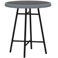 Outsunny Patio Wicker End Table with Plastic Wood Table Top and X-Shape Support for Backyard, Garden, Balcony, Grey(m-9)