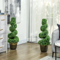 HOMCOM Set of 2 Artificial Plants, Topiary Spiral Boxwood Trees with Pot, for Home Indoor Outdoor Decor, 90cm(m-1)