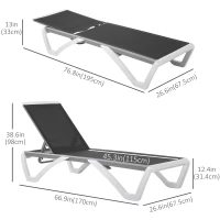 Outsunny Outdoor Chaise Lounge Chair, Patio Aluminum Tanning Chair with 5-Level Adjustable Back, Portable Wheels, Breathable Mesh Fabric, for Pool, Deck,  Garden, Black(m-3)