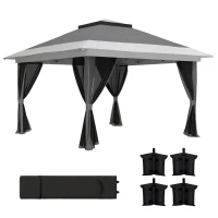 Outsunny 11.7' x 11.7' Pop Up Canopy Tent with Netting, UPF50+ Instant Sun Shelter with Wheeled Carry Bag and Sand Bags(m-9)
