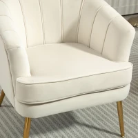 HOMCOM Fabric Armchair, Modern Accent Chair with Gold Metal Legs for Living Room, Bedroom, Home Office, Cream White(m-8)