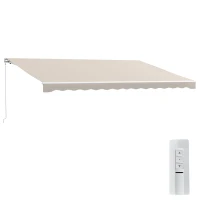Outsunny 16'x10' Electric Retractable Awning Sunshade Shelter with Remote Controller & Crank Handle for Deck Balcony Yard, Cream(m-1)