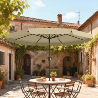 Outsunny 10 ft Patio Umbrella with Push Button Tilt and Crank, Outdoor Market Table Umbrella Parasol, Khaki(m-8)