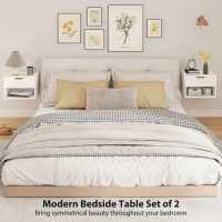 HOMCOM Floating Nightstands, Wall Mounted Bedside Tables Set of 2 with Drawer and Open Shelf, White(m-5)