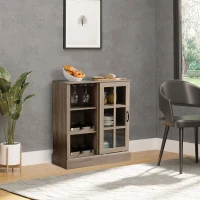 HOMCOM Wine Bar Cabinet, with 6-Bottle Wine Rack and Stemware Racks, Buffet Cabinet with Sliding Glass Door for Kitchen, Brown(m-6)