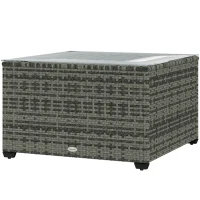 Outsunny 24.4" Patio Wicker Coffee Table, PE Rattan Outdoor Side Table with Tempered Glass Top, Light Grey(m-2)