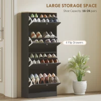 HOMCOM Modern Shoe Storage Cabinet with 4 Flip Drawers and Adjustable Shelves, Shoe Cabinet for 18-24 Pairs of Shoes, Black(m-4)