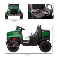Aosom Ride-on Tractor 2-Seater Battery-Powered Car for Kids with Large High-Traction Wheels, 12V Truck Ride-on Toy with Rear Storage, Outdoor Toy, Green(m-3)