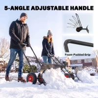 Outsunny Snow Shovel with Wheels, 29" x 16.5" Metal Snow Pusher with Adjustable Handle, 5-Angle Blade for Driveway, Black(m-6)