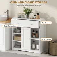 HOMCOM Bathroom Floor Cabinet, Freestanding Bathroom Cabinet with Drawer, Door, Open Shelves, White(m-4)