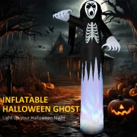 HOMCOM 12ft Halloween Inflatables Outdoor Decorations Skeleton Ghost, Blow Up LED Yard Decor for Garden, Lawn, Party, Holiday, Waterproof(m-4)