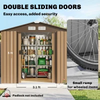 Outsunny 7' x 4' Outdoor Storage Shed, Garden Tool House w/ Foundation Kit Vents & Sliding Doors for Backyard Patio, Brown(m-5)