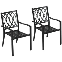 Outsunny 2 PCs Dining Chairs, Outdoor Armchairs, Stackable Design, Black(m-2)