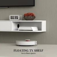 HOMCOM 71" Floating TV Stand for TVs up to 75 Inch, Wall Mounted Media Console with Flip Drawer and 2 Open Shelves, White(m-4)