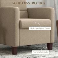 HOMCOM Fabric Accent Chair, Modern Armchair with Seat Cushion and Non-Slip Pads for Living Room, Bedroom, Light Brown(m-6)