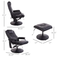 HOMCOM Massaging Faux Leather Recliner Chair and Ottoman Set, Swivel Vibration Massage Lounge Chair with Remote Control for Living Room, Bedroom, or Office, Black(m-3)