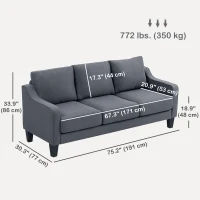 HOMCOM 3 Seater Sofa, Modern Couch with Pocket Spring, Linen Upholstered, Thick Padded, Charcoal Grey(m-3)