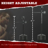 Soozier Free Standing Boxing Bag with Stand, Punching Speed Bag Reaction Bar Challenge with Suction Cups, 64-81in Adjustable Height for Teenagers and Adults, Black(m-5)
