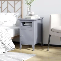 HOMCOM Wooden3-Tier Modern Nightstand with Pullout Shelf, Adjustable Open Shelf, and Door Cabinet, Grey(m-8)