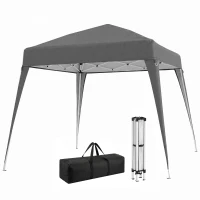 Outsunny 8' x 8' Pop Up Canopy, Outdoor Folding Tent, Portable Party Tent with Carrying Bag for Camping, Party, Picnic, Grey(m-13)