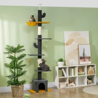 PawHut Floor to Ceiling Cat TreeTower with 90.5"-108" Adjustable Height, Scratching Posts, Hammock, Condo, Toy Ball, Dark Grey(m-1)
