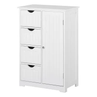 kleankin Bathroom Storage Cabinet, Floor Cabinet with Adjustable Shelf and 4 Drawers, Side Cabinet for Washroom, White(m-12)