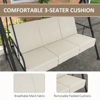 Outsunny 3-Seat Outdoor Porch Swing Patio Swing with Adjustable Canopy, Removable Seat and Back Cushion for Garden, Poolside(m-6)