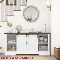 HOMCOM Sideboard with Charging Station, Farmhouse Coffee Bar Cabinet with Sliding Barn Door, TV Stand for TVs Up to 65", White(m-7)