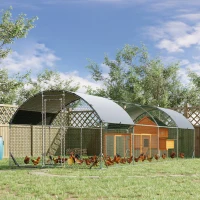 PawHut Galvanized Large Metal Chicken Coop Cage Walk-in Enclosure Poultry Hen Run House Playpen Rabbit Hutch with Cover for Outdoor Backyard 9.2' x 24.9' x 6.5' Silver(m-8)