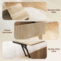HOMCOM 40" Fluted Lift Top Coffee Table with Storage, Mid-Century Coffee Table with Hidden Compartment, Open Shelf, Oak(m-7)