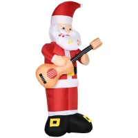 Outsunny 6ft Christmas Inflatables Outdoor Decorations Guitar-playing Santa Claus with Musical Notes Beard, Blow-Up LED Yard Christmas Decor for Lawn Garden Party(m-16)