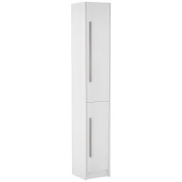 HOMCOM Freestanding Tall Bathroom Storage Cabinet with Adjustable Shelves, Bathroom Organizer, White Wood Grain(m-11)