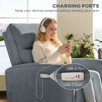 HOMCOM Power Recliner Chair, Dyed Fabric (Like Leathaire) Upholstered Recliner Chair with USB Ports, Footrest, Charcoal Grey(m-6)