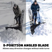 Outsunny Snow Shovel with Wheels, 29" x 16.5" Metal Snow Pusher with Adjustable Handle, 5-Angle Blade for Driveway, Blue(m-5)