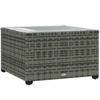 Outsunny 24.4" Patio Wicker Coffee Table, PE Rattan Outdoor Side Table with Tempered Glass Top, Light Grey(m-9)