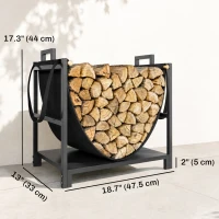 Outsunny 19 Inch Firewood Rack with Carrier, 110 lb Heavy Duty Steel Log Store Indoors, Fireplace Log Storage Holder, Black(m-3)