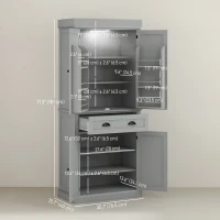 HOMCOM 71" Kitchen Pantry Cabinet with LED Lights, 6 Spice Racks, a Drawer and 4 Adjustable Shelves, Grey(m-3)