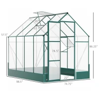 Outsunny 8' x 6' Greenhouse for Outdoors, Polycarbonate Greenhouse with Roof Vent and Rain Gutter, Aluminum Walk-in for Outside for Patio Backyard Garden, Green(m-3)