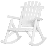 Outsunny Outdoor Wooden Rocking Chair, Single-Person Rustic Adirondack Rocker with Slatted Seat, High Backrest, Armrests for Patio, Garden and Porch, White(m-11)