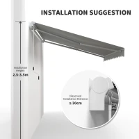 Outsunny 12' x 8' Retractable Awning Patio Awnings Sun Shade Shelter with Manual Crank Handle, 280g/m² UV & Water-Resistant Fabric and Aluminum Frame for Deck, Balcony, Yard, Light gray(m-7)