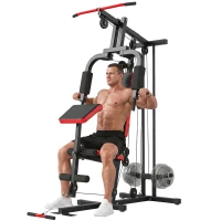 Soozier Home Gym Equipment, Multifunctional Weight Machine with Pulley System for Full Body Strength Training, Black(m-13)