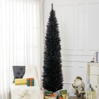 HOMCOM 8ft Unlit Pencil Artificial Christmas Tree with Realistic Branches and 618 Tips, Plastic Base, Black(m-2)