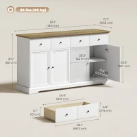 HOMCOM Sideboard Buffet Cabinet, 55" Farmhouse Kitchen Cabinet with Soft-Close Doors, 2 Drawers and 2 Adjustable Shelves(m-3)