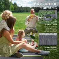 Outsunny Reversible Outdoor Rug, 9' x 12' Waterproof Plastic Straw Floor Mat, Portable RV Camping Carpet, Large Floor Mat for Backyard, Deck, Picnic, Beach, Green & Gray Stripes(m-8)