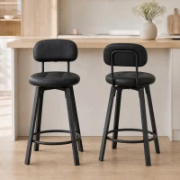 HOMCOM Bar Stools Set of 2, Upholstered Breakfast Bar Chairs with Footrest and Backrest for Kitchen Counter, Black(m-1)