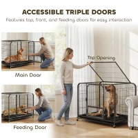 PawHut 43 Inch Heavy Duty Dog Crate, Extra Large Metal Dog Cage with Lockable Wheels and Removable Tray(m-5)