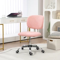 Vinsetto Cute Armless Office Chair, Teddy Fleece Fabric Computer Desk Chair, Vanity Task Chair with Adjustable Height, Swivel Wheels, Mid Back, Pink(m-2)