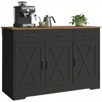 HOMCOM Sideboard Buffet Cabinet, 43" Farmhouse Kitchen Cabinet with 3 Barn Doors, 2 Drawers, 2 Adjustable Shelves, Black(m-9)